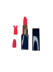 Pink lipstick with a blue case on a white background