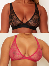 Millie-Mae Twin Pack Triangle Bralettes : Black & Very Cherry