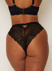 back details of the ramona high waisted brazilian in midnight black and devil blue