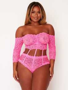  Alix Lace bodysuit in Neon Pink without strap