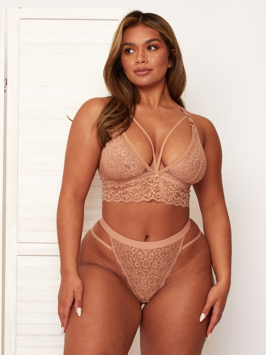 Aria lace longline silhouette bralette in warm sand