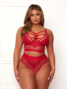  Kayla raspberry red bralette with front caging